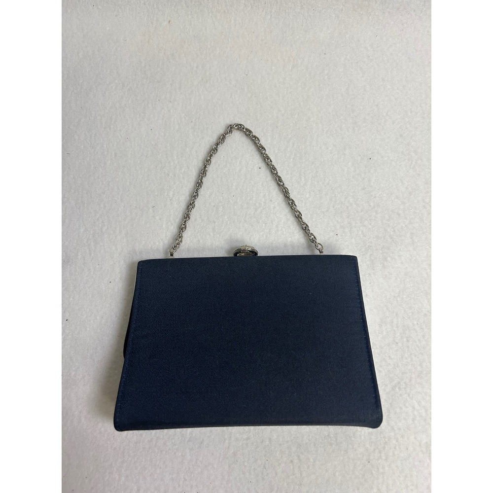 Vintage Mid-Century Modern Womens Small Navy Blue Satin Evening Clutch 50s 60s